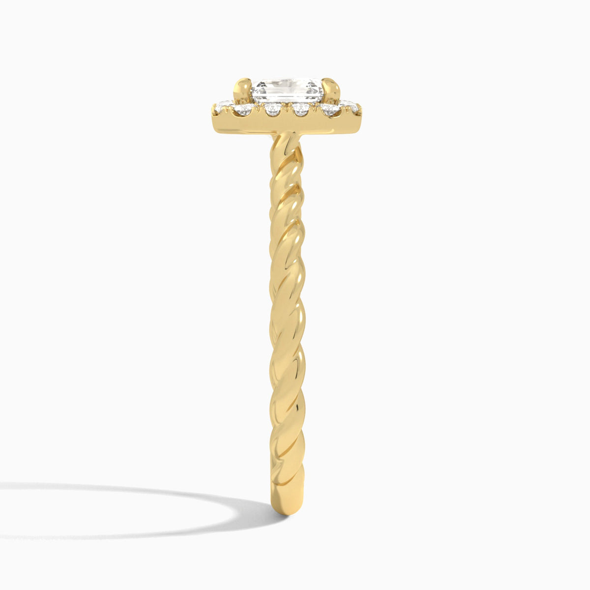 Asscher Halo Cabled Lab Grown Diamond Engagement Ring In 14K Yellow Gold, Side View