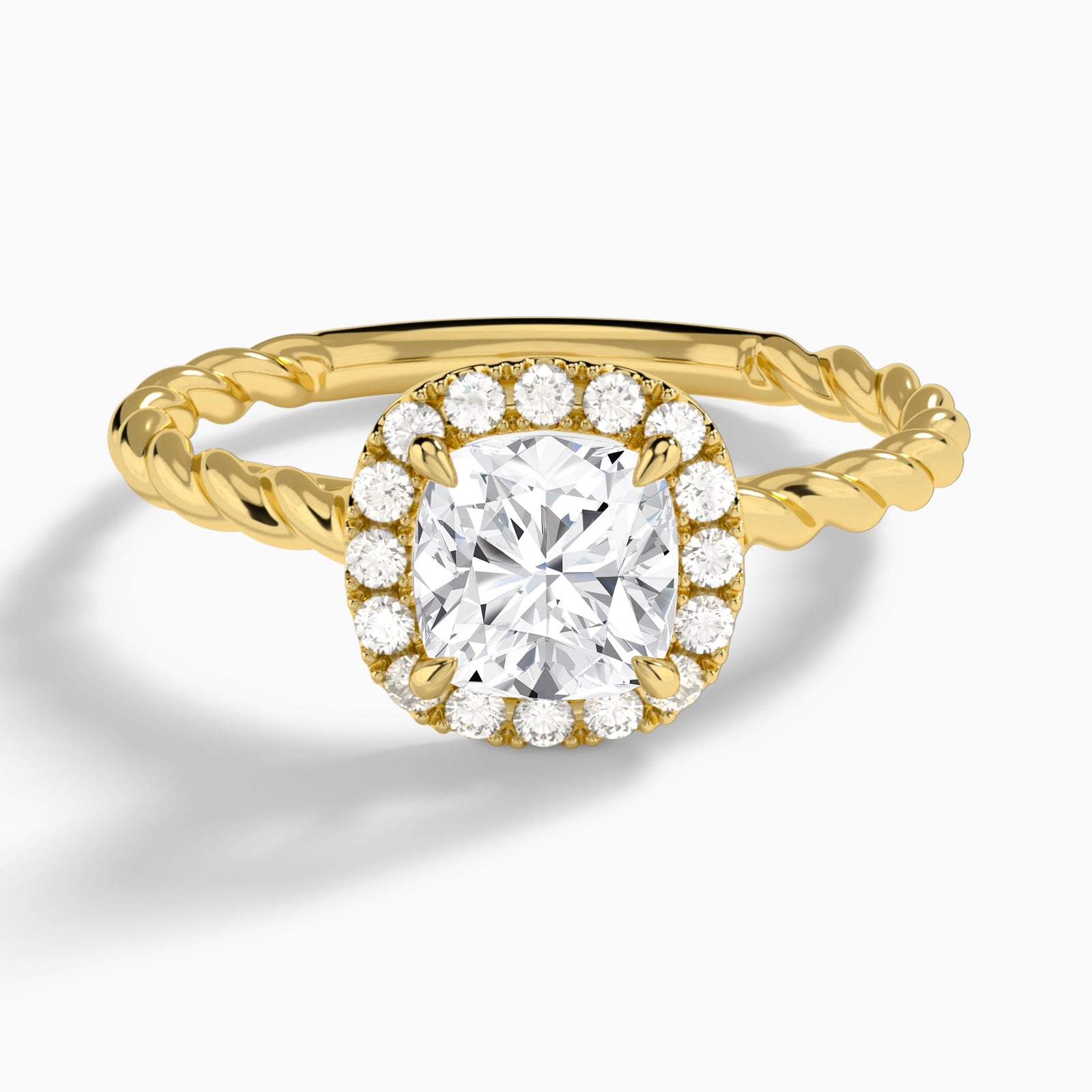 Cushion Halo Cabled Lab Grown Diamond Engagement Ring In 14K Yellow Gold - Lucenjuri