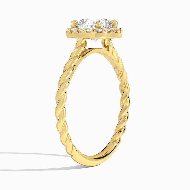 Cushion Halo Cabled Lab Grown Diamond Engagement Ring In 14K Yellow Gold, Angle View