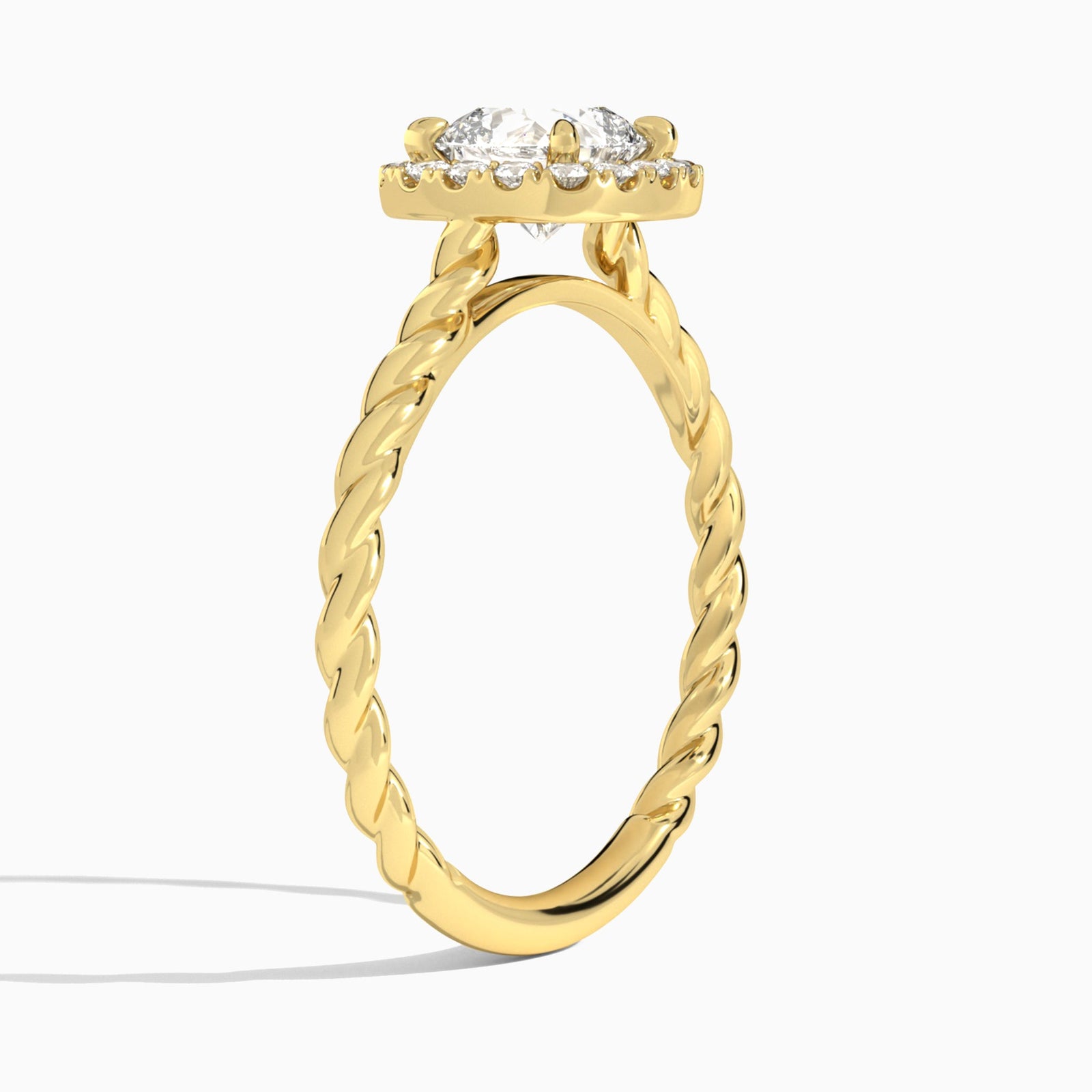 Cushion Halo Cabled Lab Grown Diamond Engagement Ring In 14K Yellow Gold, Angle View
