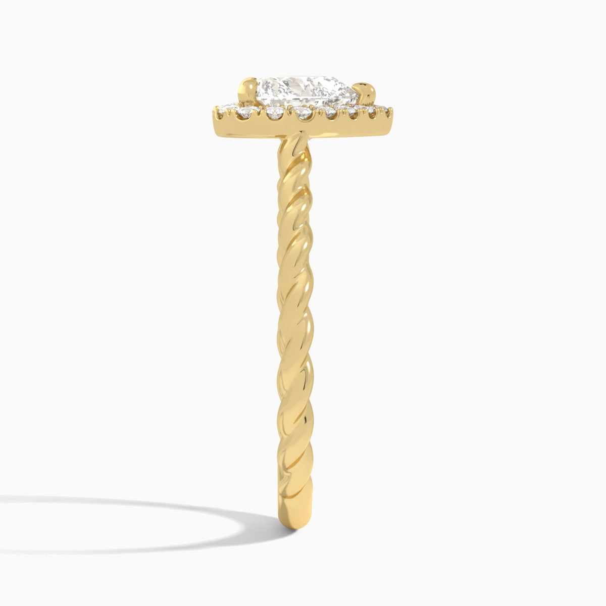 Heart Halo Cabled Lab Grown Diamond Engagement Ring In 18K Yellow Gold, Side View