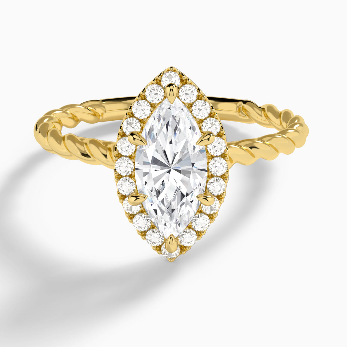 Marquise Halo Cabled Lab Grown Diamond Engagement Ring In 14K Yellow Gold - Lucenjuri
