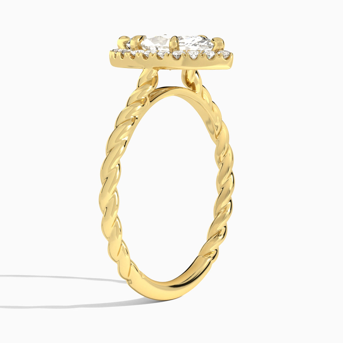 Marquise Halo Cabled Lab Grown Diamond Engagement Ring In 18K Yellow Gold, Angle View