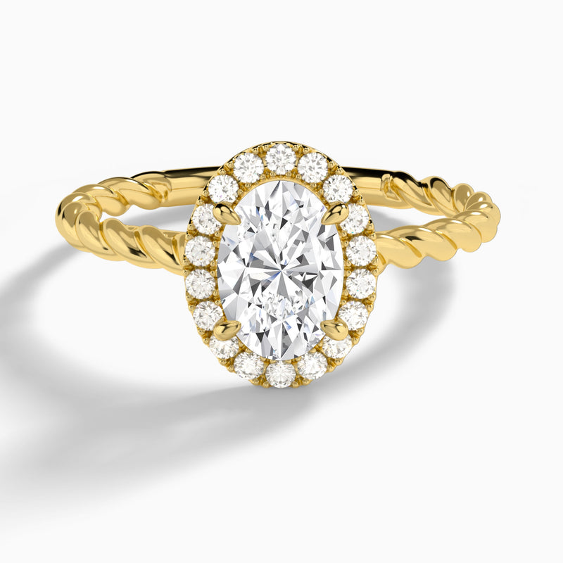 Oval Halo Cabled Lab Grown Diamond Engagement Ring In 14K Yellow Gold - Lucenjuri