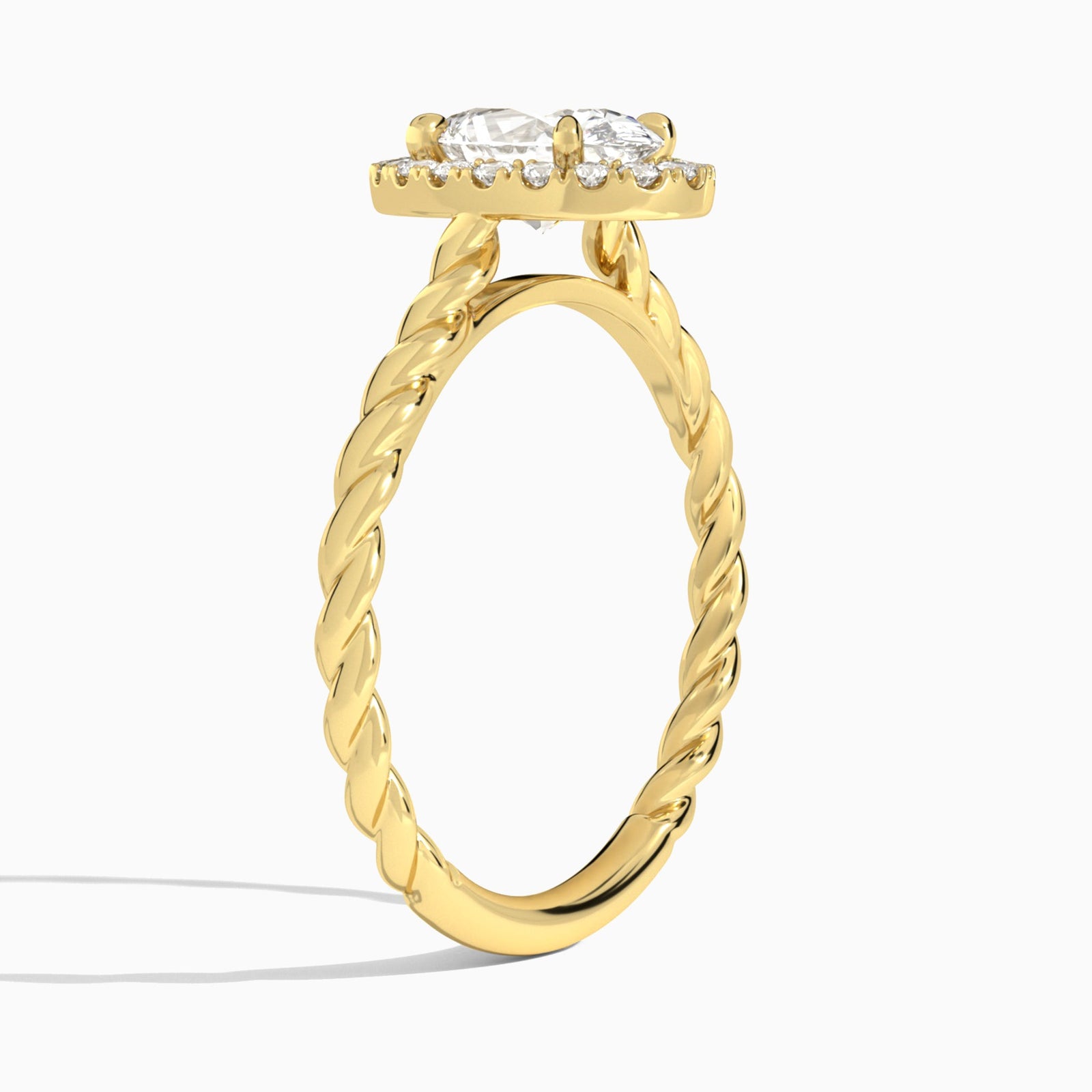 Oval Halo Cabled Lab Grown Diamond Engagement Ring In 14K Yellow Gold, Angle View