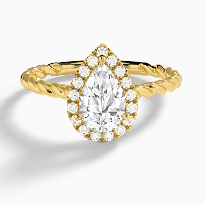 Pear Halo Cabled Lab Grown Diamond Engagement Ring In 14K Yellow Gold - Lucenjuri