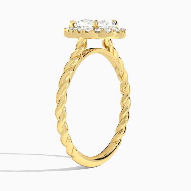 Pear Halo Cabled Lab Grown Diamond Engagement Ring In 14K Yellow Gold, Angle View