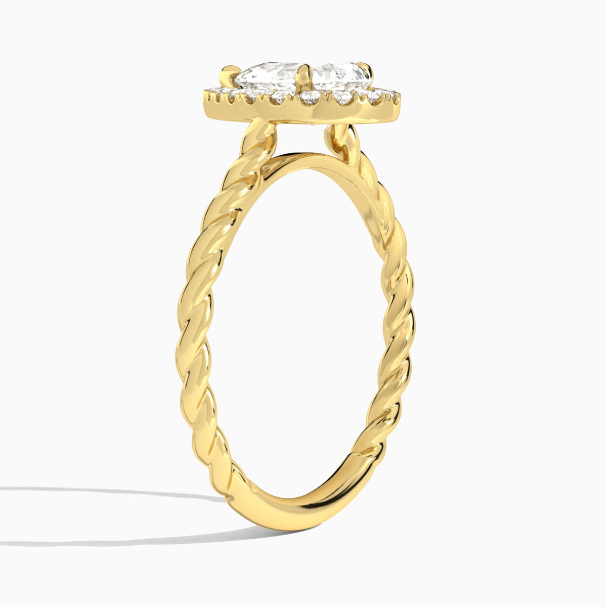 Pear Halo Cabled Lab Grown Diamond Engagement Ring In 14K Yellow Gold, Angle View