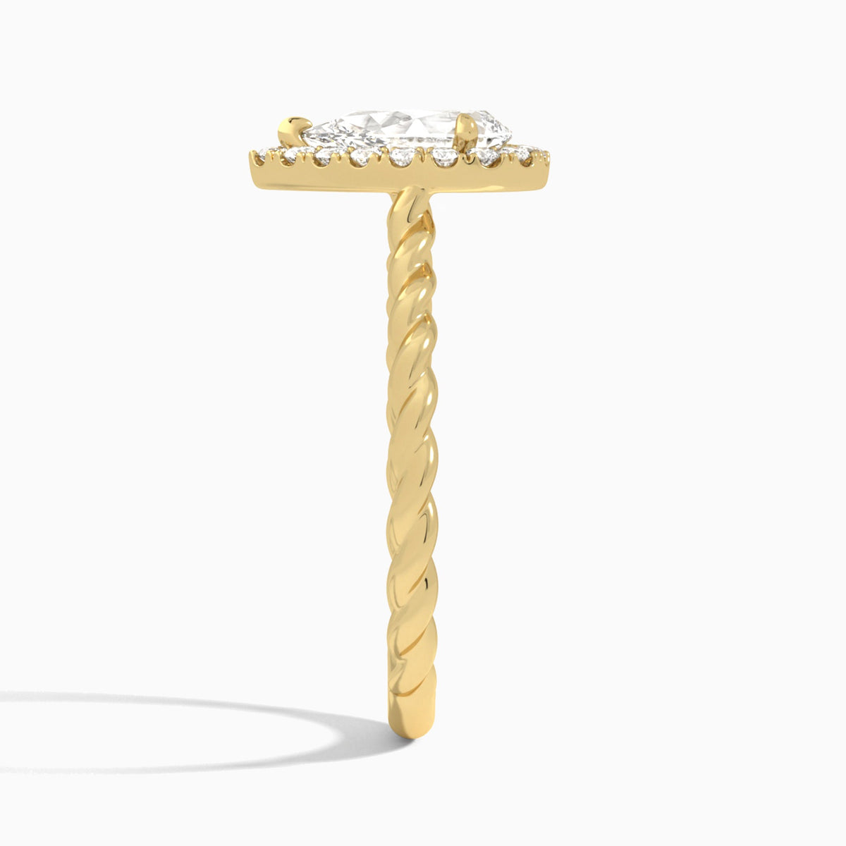 Pear Halo Cabled Lab Grown Diamond Engagement Ring In 18K Yellow Gold, Side View