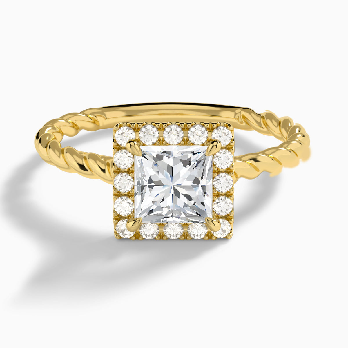 Princess Halo Cabled Lab Grown Diamond Engagement Ring In 18K Yellow Gold - Lucenjuri