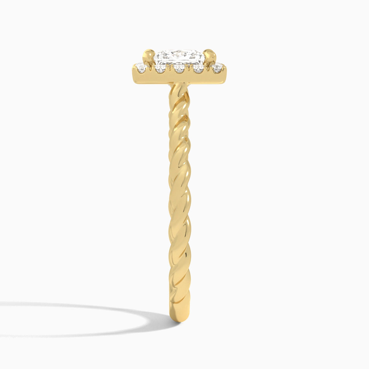 Princess Halo Cabled Lab Grown Diamond Engagement Ring In 14K Yellow Gold, Side View