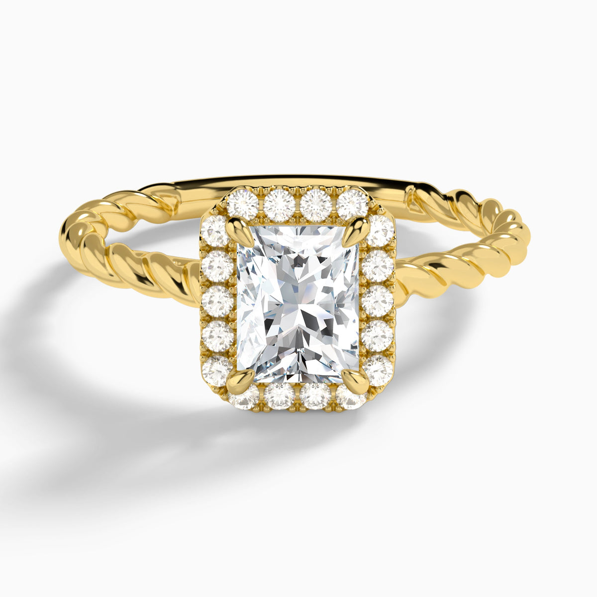 Radiant Halo Cabled Lab Grown Diamond Engagement Ring In 18K Yellow Gold - Lucenjuri