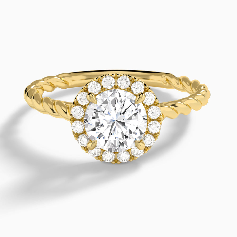 Round Halo Cabled Lab Grown Diamond Engagement Ring In 14K Yellow Gold - Lucenjuri