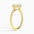 Round Halo Cabled Lab Grown Diamond Engagement Ring In 18K Yellow Gold, Angle View