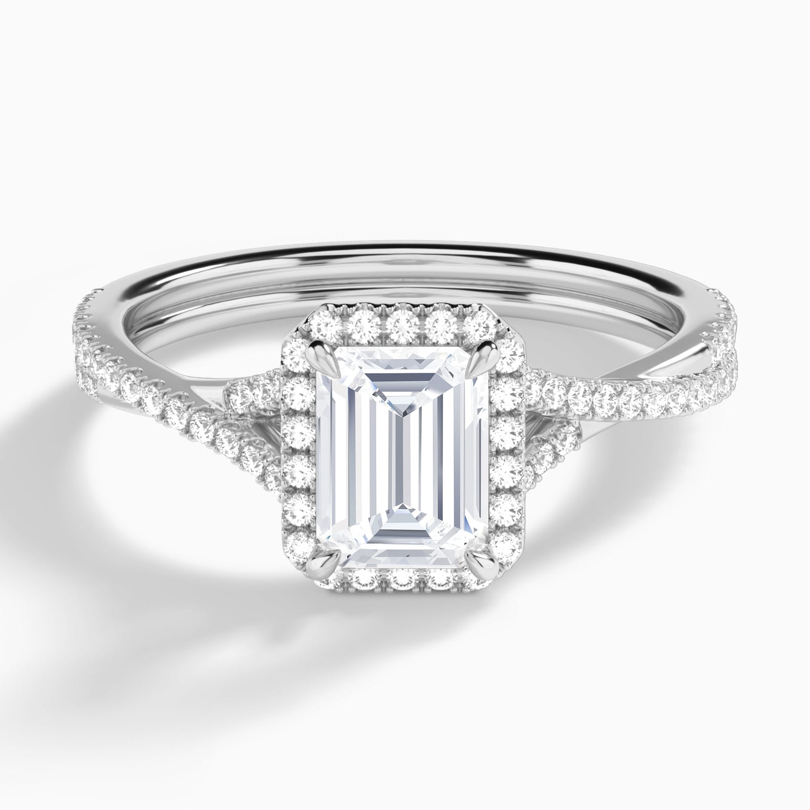 Emerald Luxe Halo And Twisted Shank Lab Diamond Engagement Ring In Platinum - Lucenjuri
