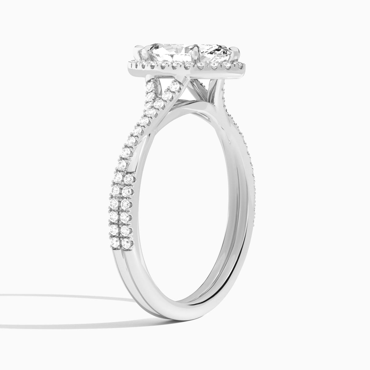 Marquise Luxe Halo And Twisted Shank Lab Diamond Engagement Ring In Platinum, Angle View