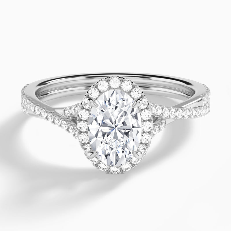 Oval Luxe Halo And Twisted Shank Lab Diamond Engagement Ring In Platinum - Lucenjuri