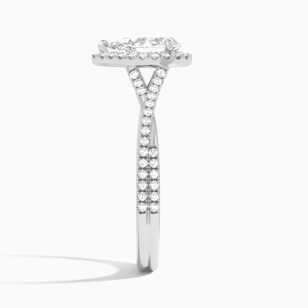 Pear Luxe Halo And Twisted Shank Lab Diamond Engagement Ring In Platinum, Side View