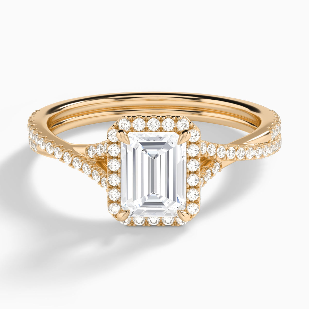 Emerald Luxe Halo And Twisted Shank Lab Diamond Engagement Ring In 14K Rose Gold - Lucenjuri