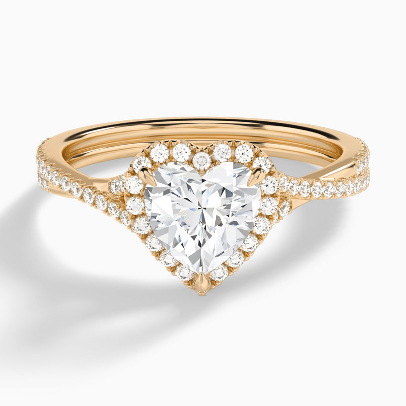 Heart Luxe Halo And Twisted Shank Lab Diamond Engagement Ring In 14K Rose Gold - Lucenjuri