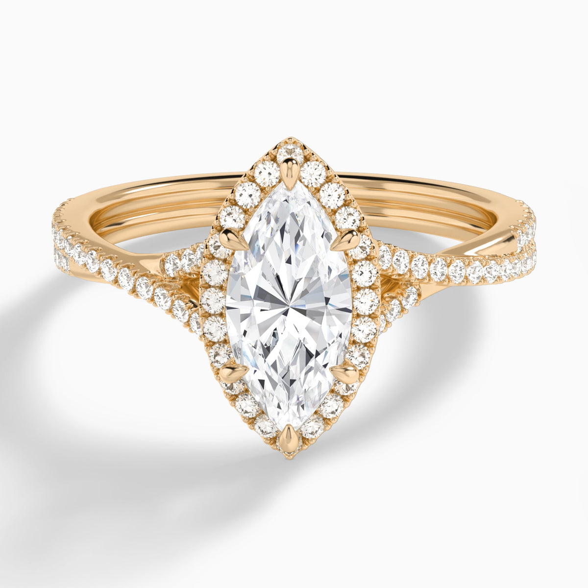 Marquise Luxe Halo And Twisted Shank Lab Diamond Engagement Ring In 14K Rose Gold - Lucenjuri