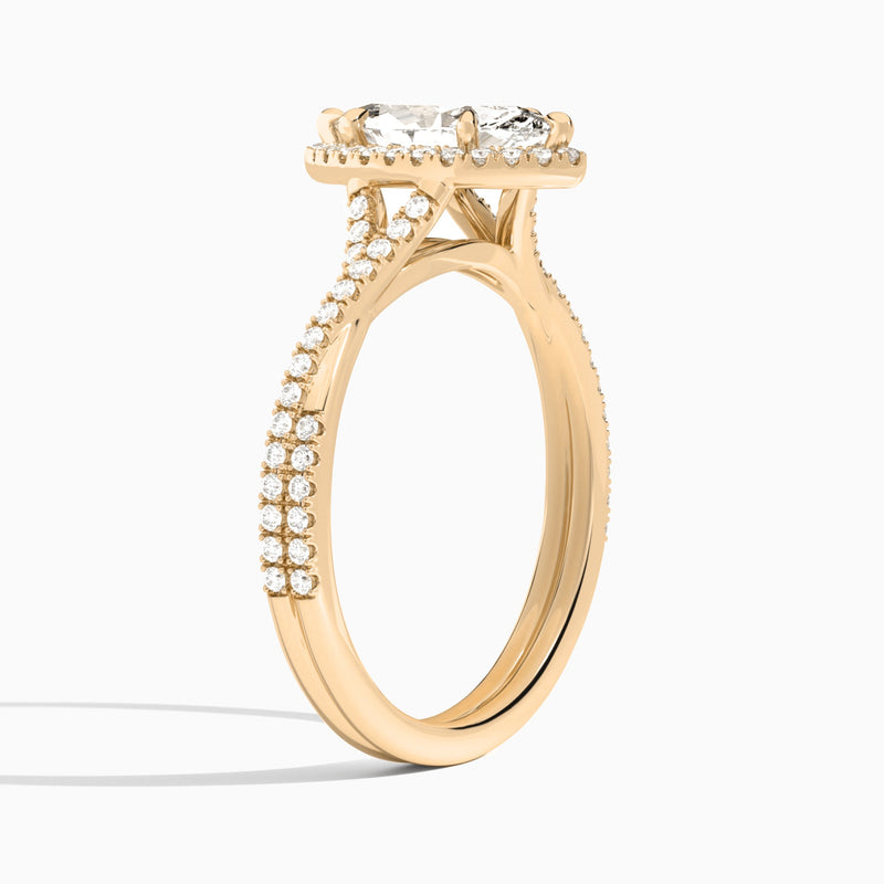 Marquise Luxe Halo And Twisted Shank Lab Diamond Engagement Ring In 14K Rose Gold, Angle View