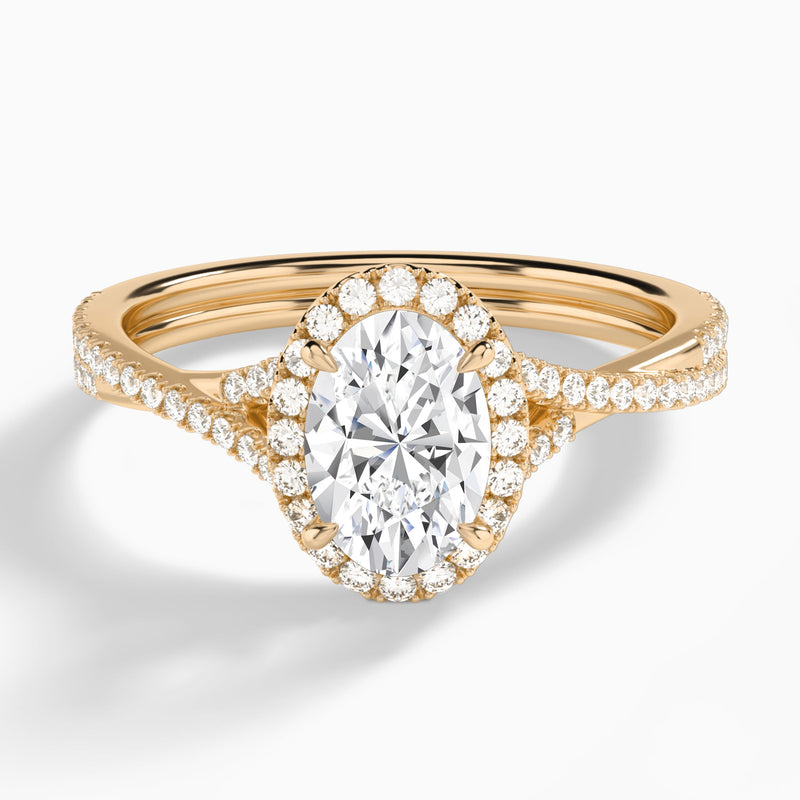 Oval Luxe Halo And Twisted Shank Lab Diamond Engagement Ring In 14K Rose Gold - Lucenjuri