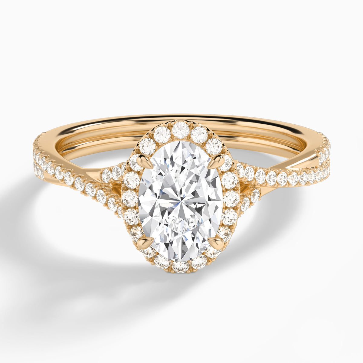 Oval Luxe Halo And Twisted Shank Lab Diamond Engagement Ring In 14K Rose Gold - Lucenjuri
