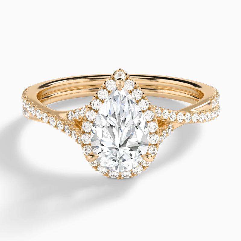 Pear Luxe Halo And Twisted Shank Lab Diamond Engagement Ring In 14K Rose Gold - Lucenjuri