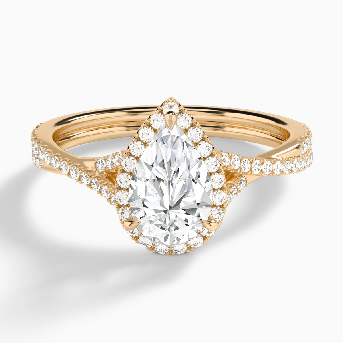 Pear Luxe Halo And Twisted Shank Lab Diamond Engagement Ring In 14K Rose Gold - Lucenjuri