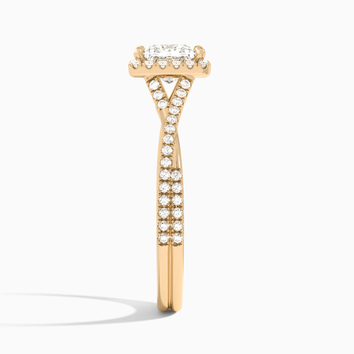 Princess Luxe Halo And Twisted Shank Lab Diamond Engagement Ring In 14K Rose Gold, Side View