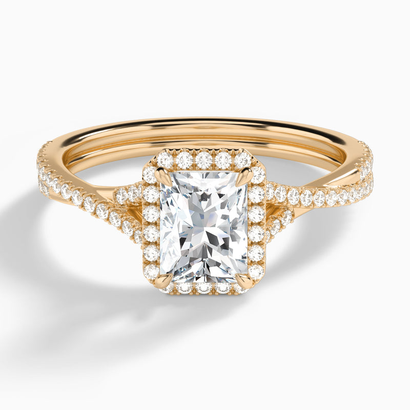 Radiant Luxe Halo And Twisted Shank Lab Diamond Engagement Ring In 14K Rose Gold - Lucenjuri