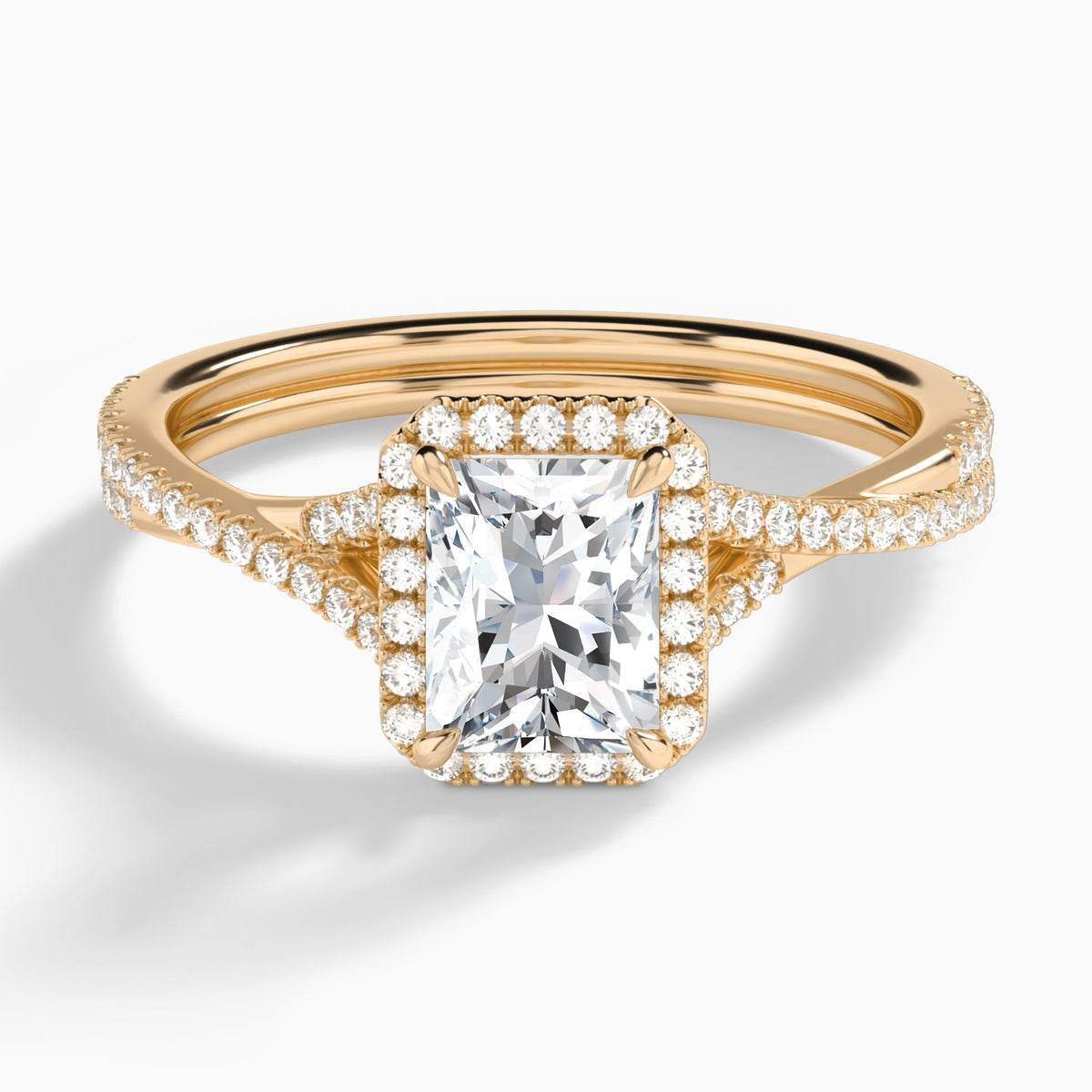 Radiant Luxe Halo And Twisted Shank Lab Diamond Engagement Ring In 14K Rose Gold - Lucenjuri