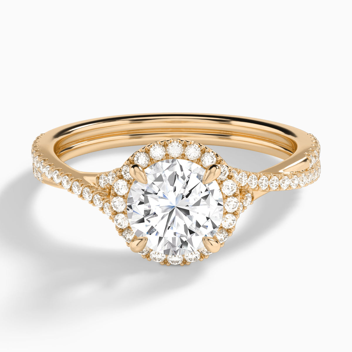 Round Luxe Halo And Twisted Shank Lab Diamond Engagement Ring In 14K Rose Gold - Lucenjuri