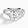 Asscher Luxe Halo And Twisted Shank Lab Diamond Engagement Ring In 18K White Gold - Lucenjuri