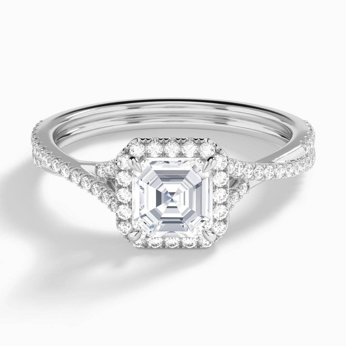 Asscher Luxe Halo And Twisted Shank Lab Diamond Engagement Ring In 18K White Gold - Lucenjuri