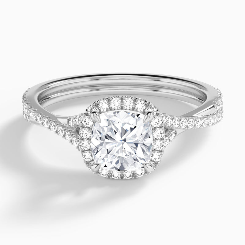 Luxe Genevieve Halo And Twisted Shank Diamond Engagement Ring