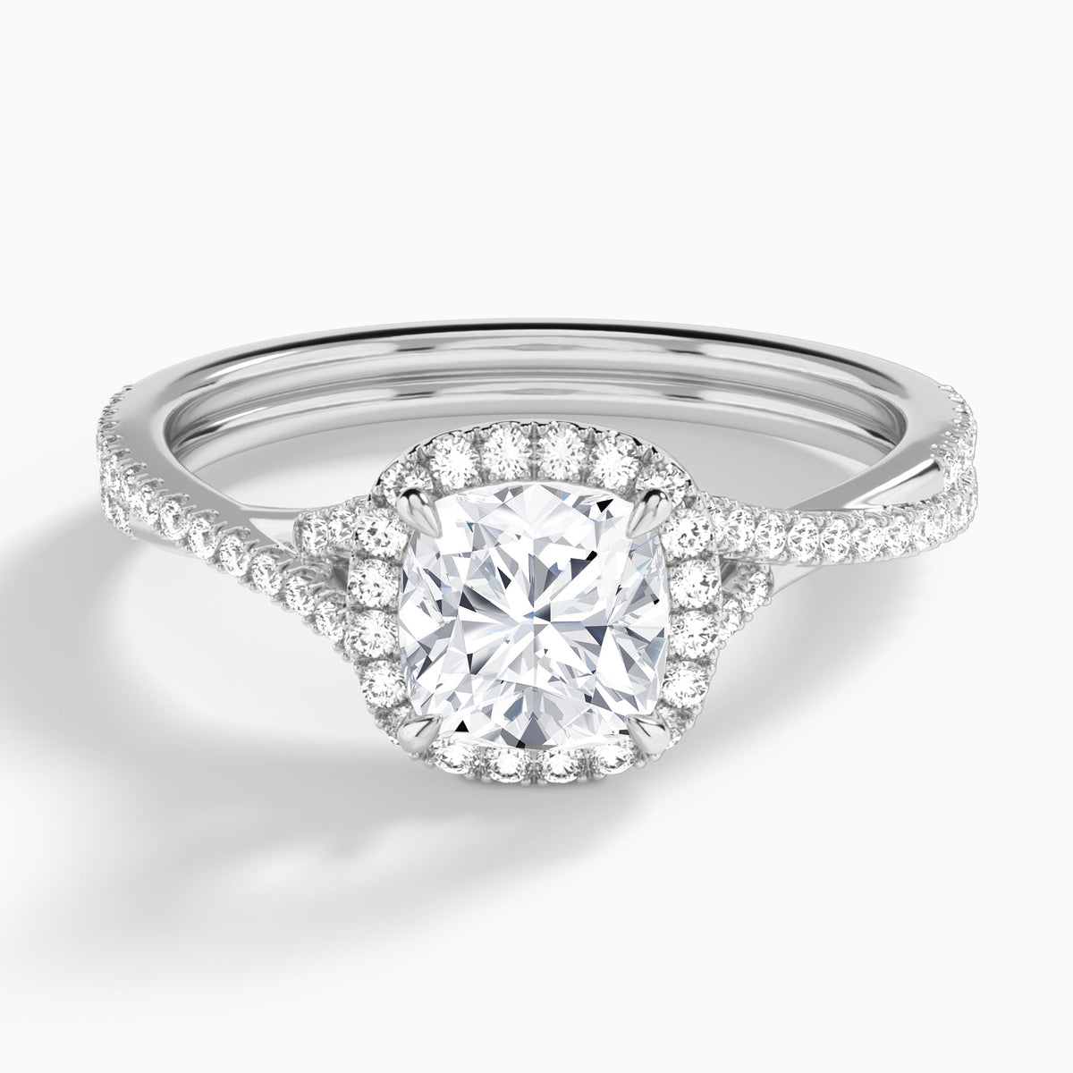 Cushion Luxe Halo And Twisted Shank Lab Diamond Engagement Ring In 18K White Gold - Lucenjuri