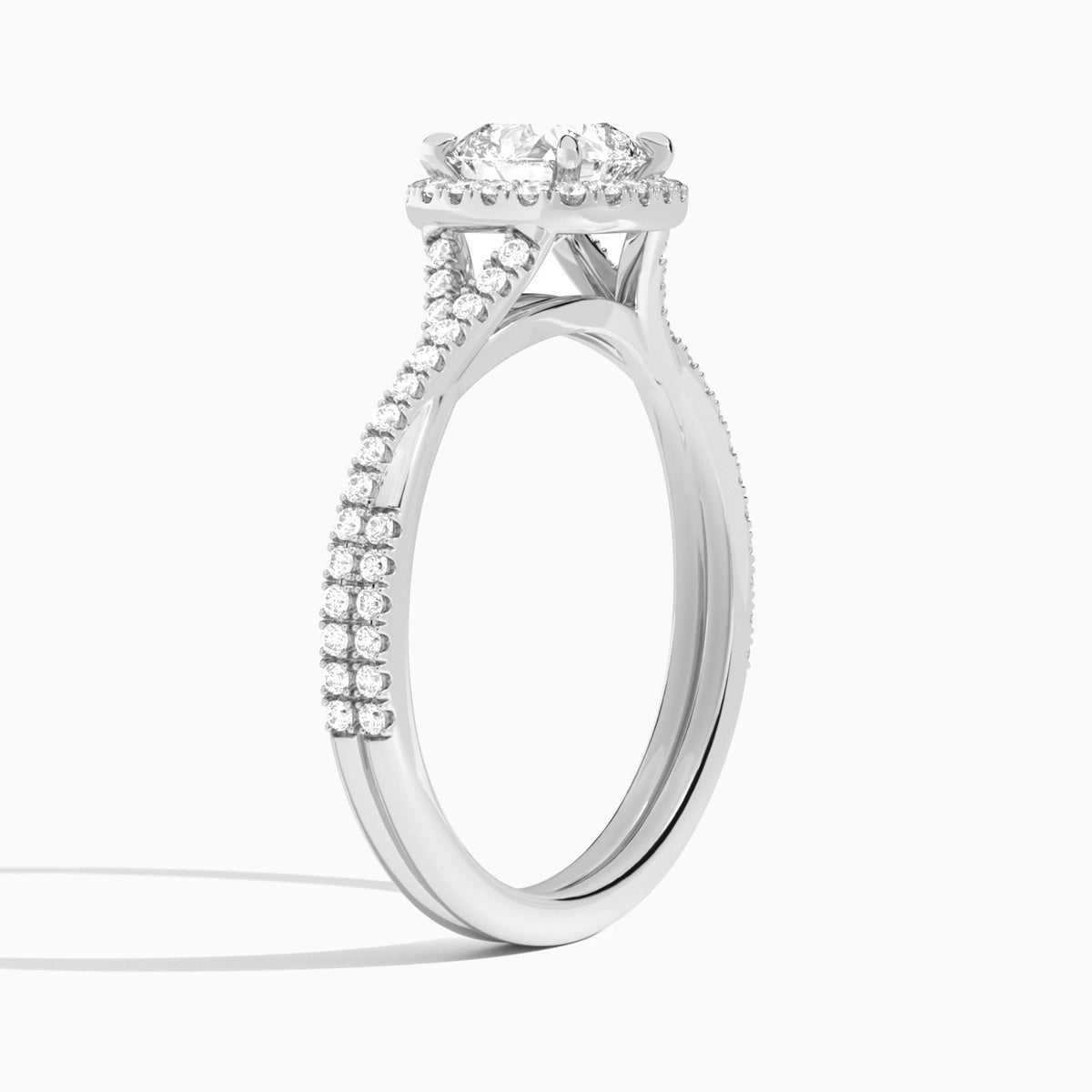 Cushion Luxe Halo And Twisted Shank Lab Diamond Engagement Ring In 14K White Gold, Angle View