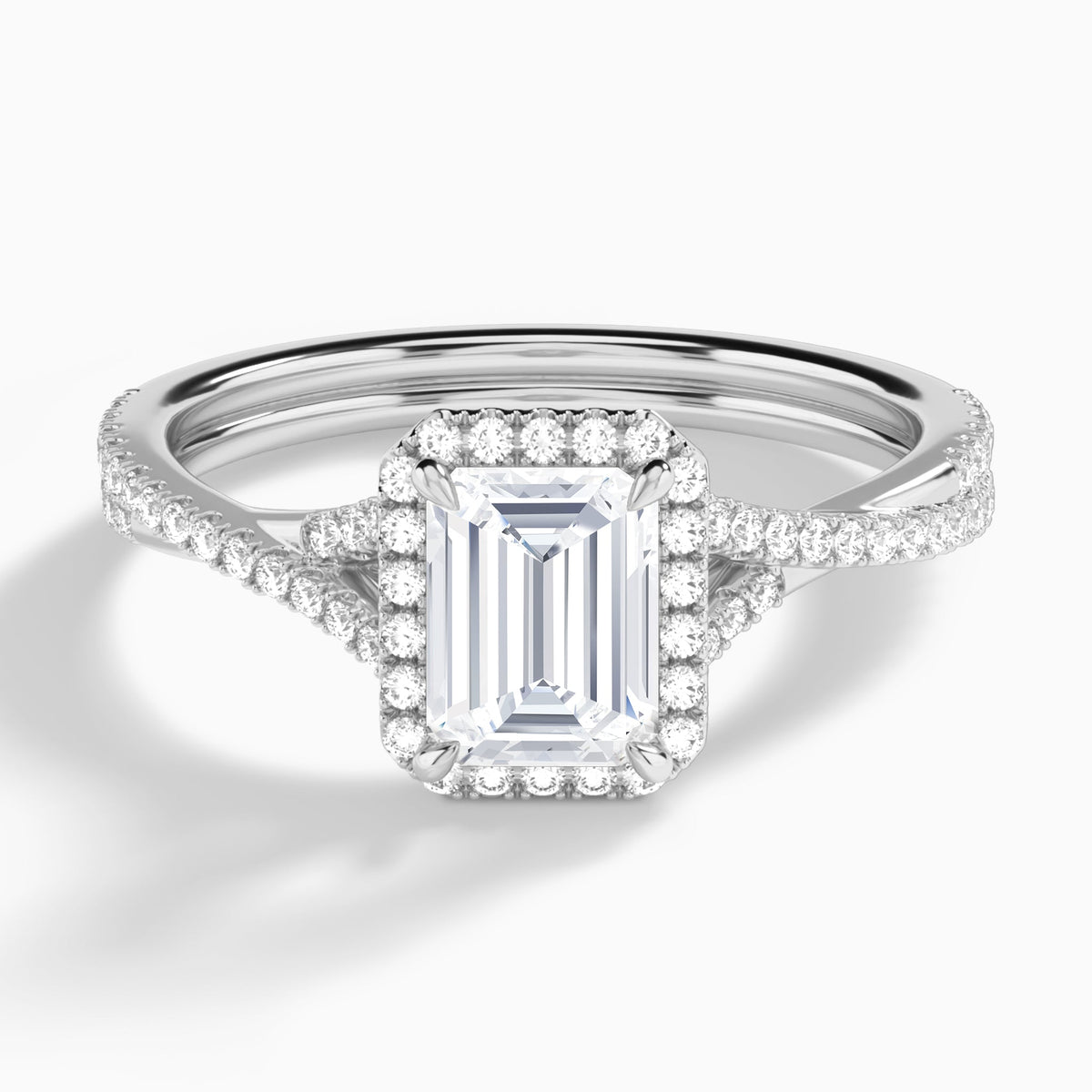 Emerald Luxe Halo And Twisted Shank Lab Diamond Engagement Ring In 18K White Gold - Lucenjuri