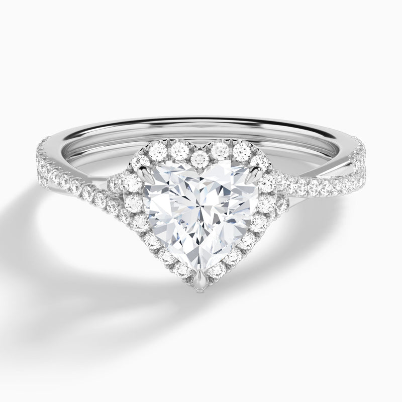 Heart Luxe Halo And Twisted Shank Lab Diamond Engagement Ring In 18K White Gold - Lucenjuri
