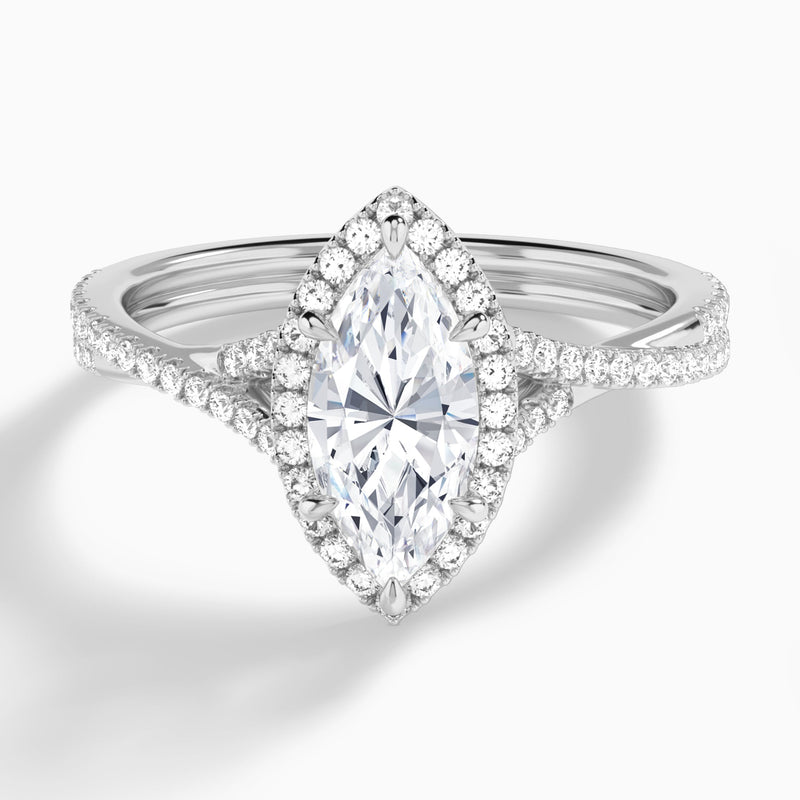Luxe Genevieve Halo And Twisted Shank Diamond Engagement Ring