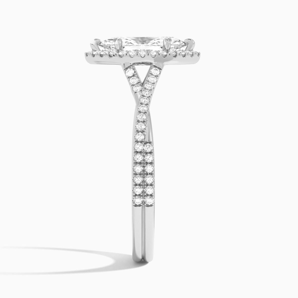 Marquise Luxe Halo And Twisted Shank Lab Diamond Engagement Ring In 14K White Gold, Side View