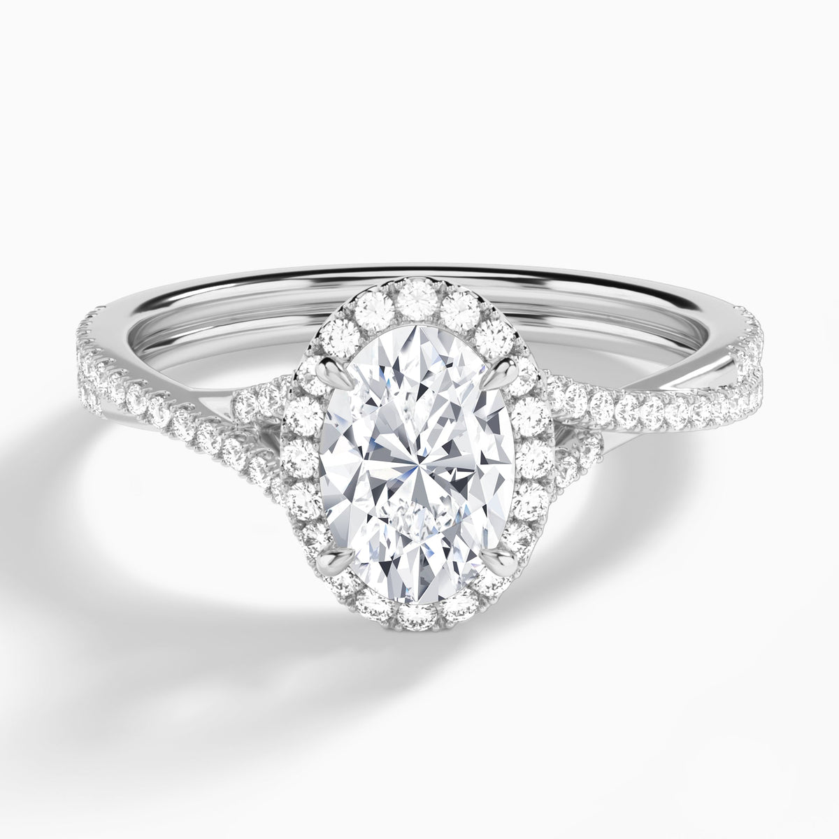 Oval Luxe Halo And Twisted Shank Lab Diamond Engagement Ring In 14K White Gold - Lucenjuri
