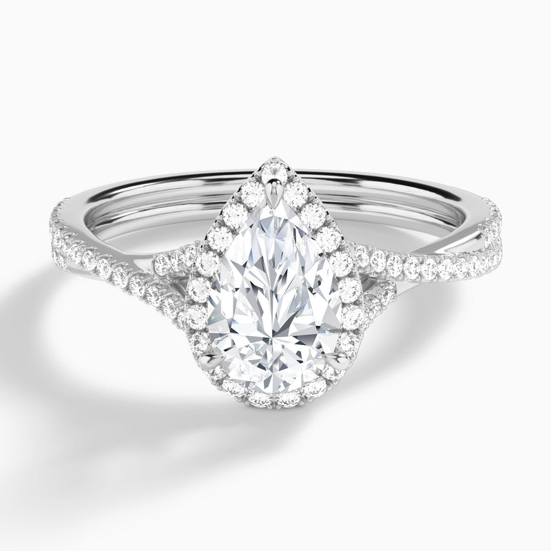 Pear Luxe Halo And Twisted Shank Lab Diamond Engagement Ring In 14K White Gold - Lucenjuri