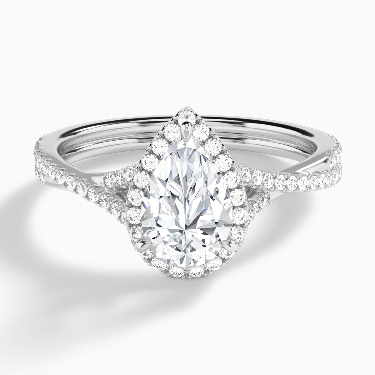 Pear Luxe Halo And Twisted Shank Lab Diamond Engagement Ring In 18K White Gold - Lucenjuri