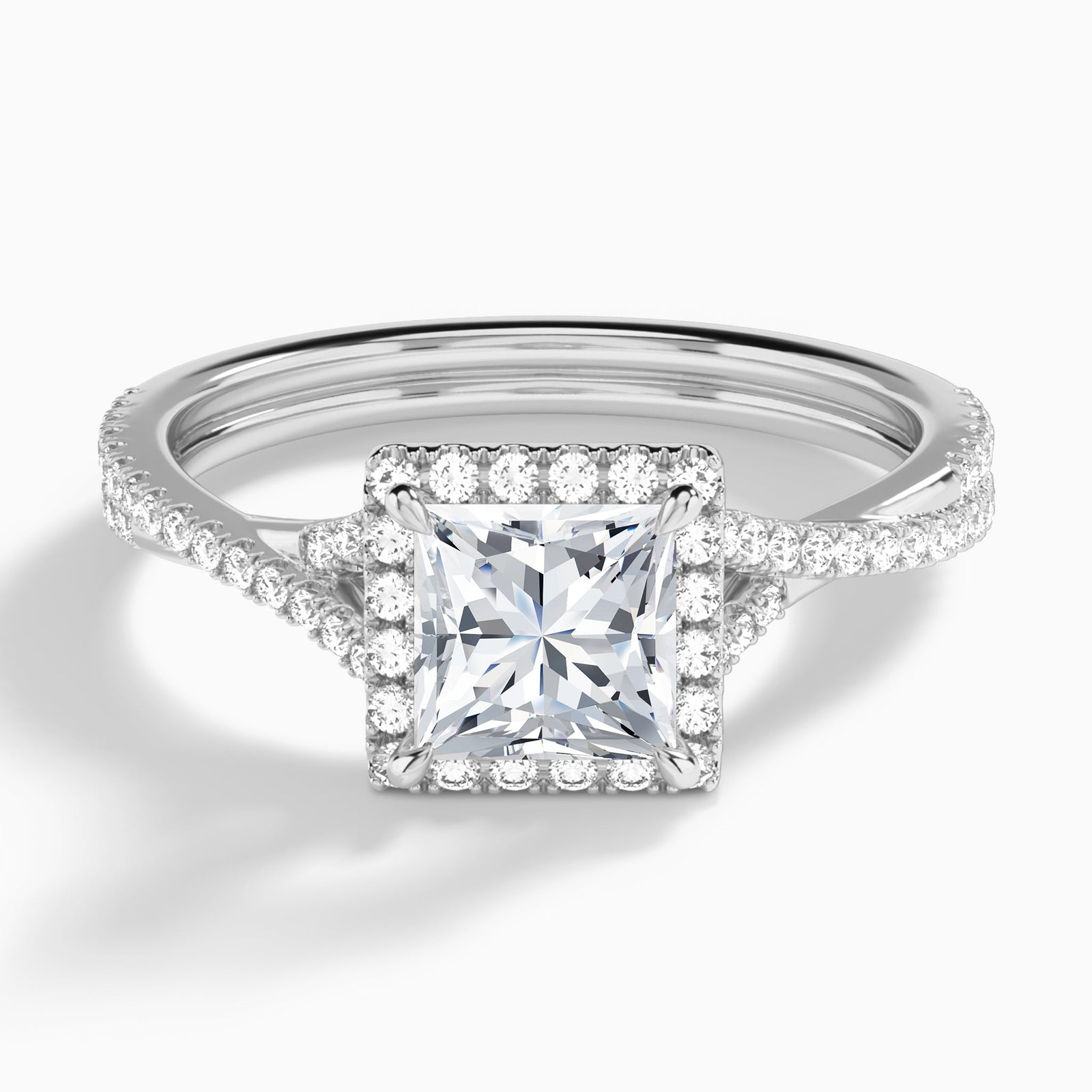 Princess Luxe Halo And Twisted Shank Lab Diamond Engagement Ring In 18K White Gold - Lucenjuri