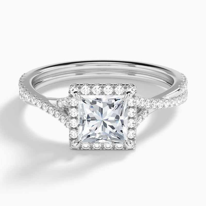 Luxe Genevieve Halo And Twisted Shank Diamond Engagement Ring