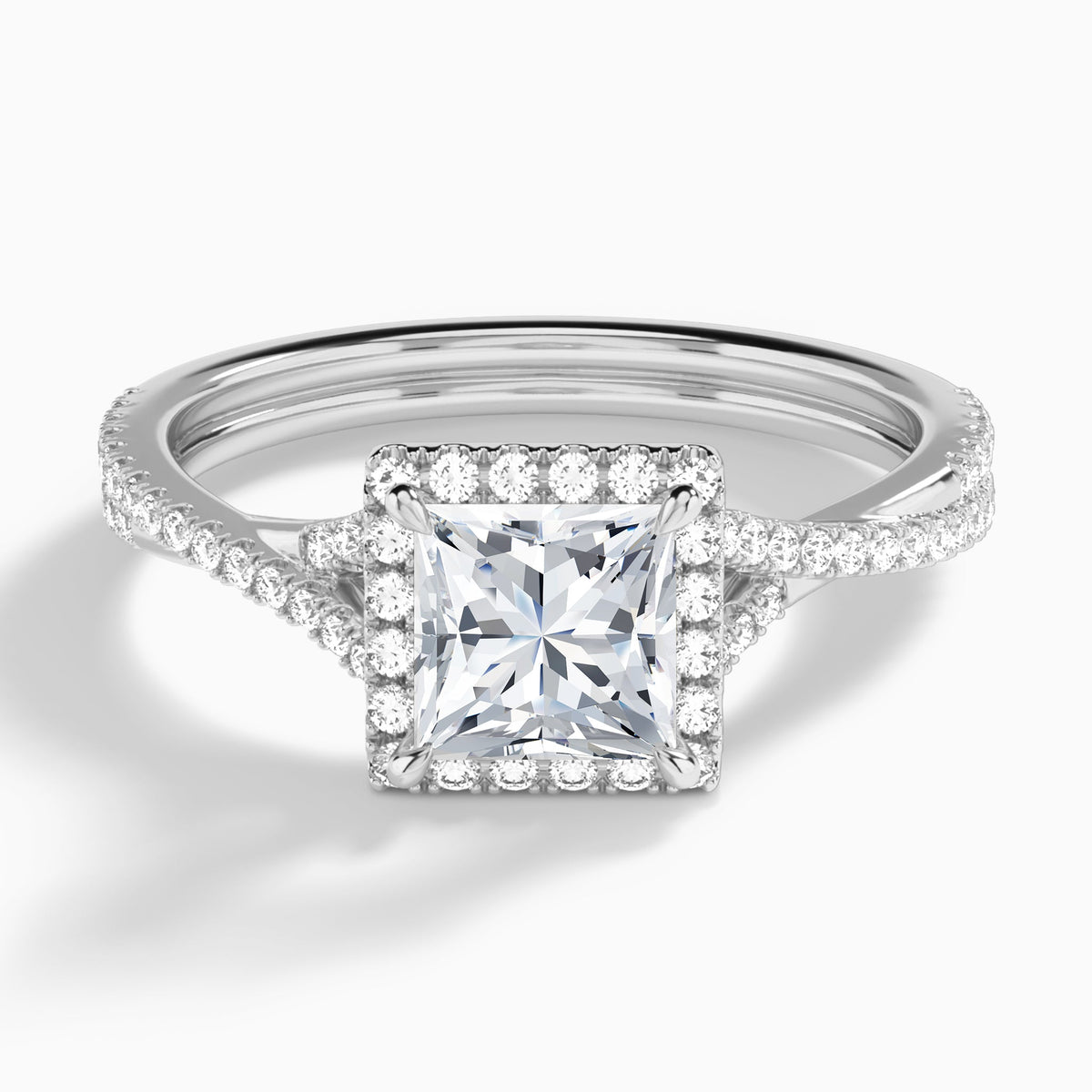 Princess Luxe Halo And Twisted Shank Lab Diamond Engagement Ring In 14K White Gold - Lucenjuri