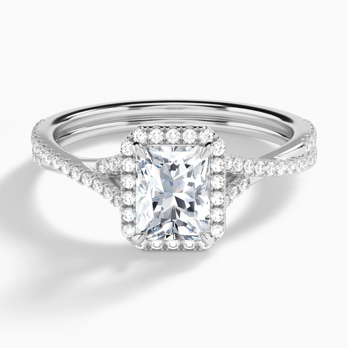 Radiant Luxe Halo And Twisted Shank Lab Diamond Engagement Ring In 14K White Gold - Lucenjuri